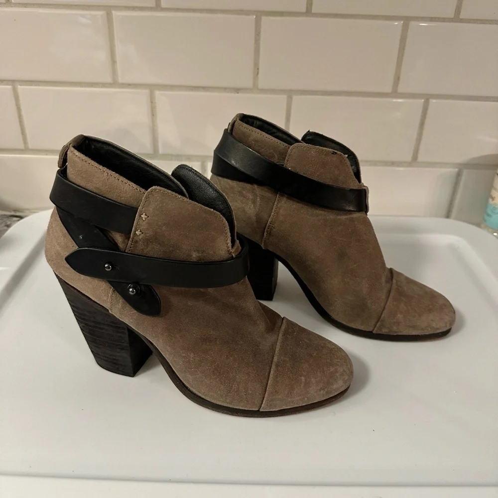 RAG & BONE 7 Harrow Khaki suede leather buckle ankle boot quality luxury western